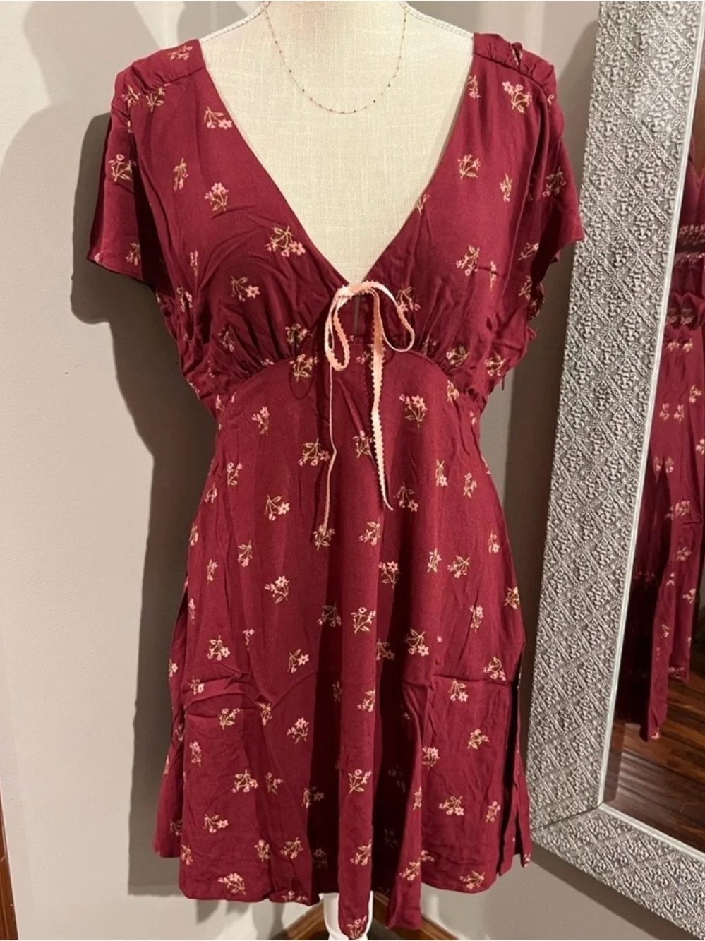 FREE PEOPLE Everyone’s Favorite Mini Dress Red Combo Floral Girly Boho Large